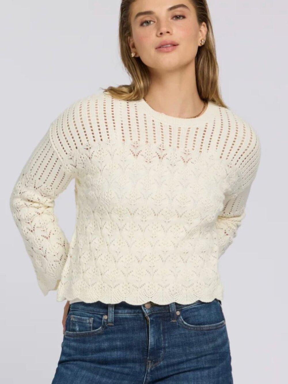 NYDJ Pointelle Popover Cream Sweater